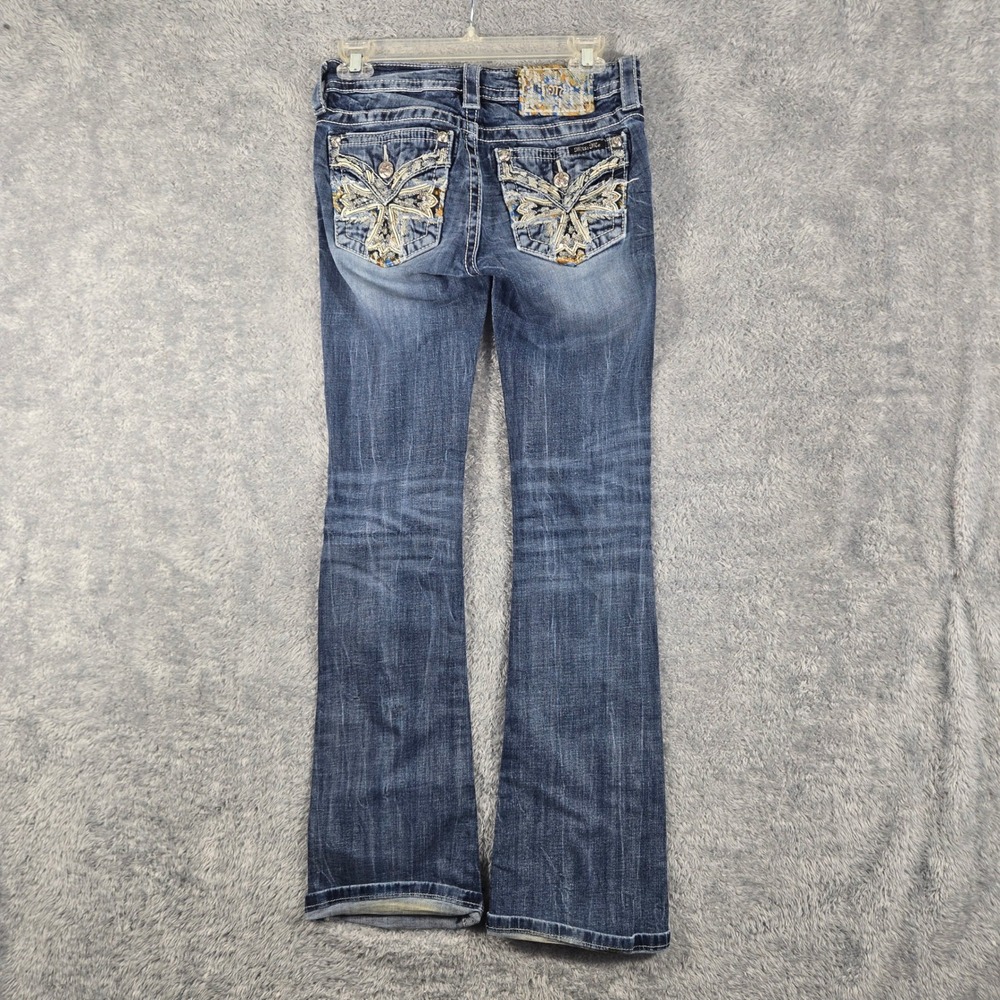 Miss Me Mid Rise Bootcut Jeans 25 Embellished Butterfly Cross MP8705B Dark Wash